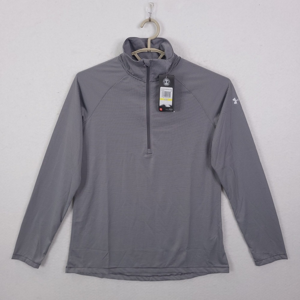 Under Armour 1/4 Zip Pullover Womens Medium Grey Striped HeatGear Activewear NEW